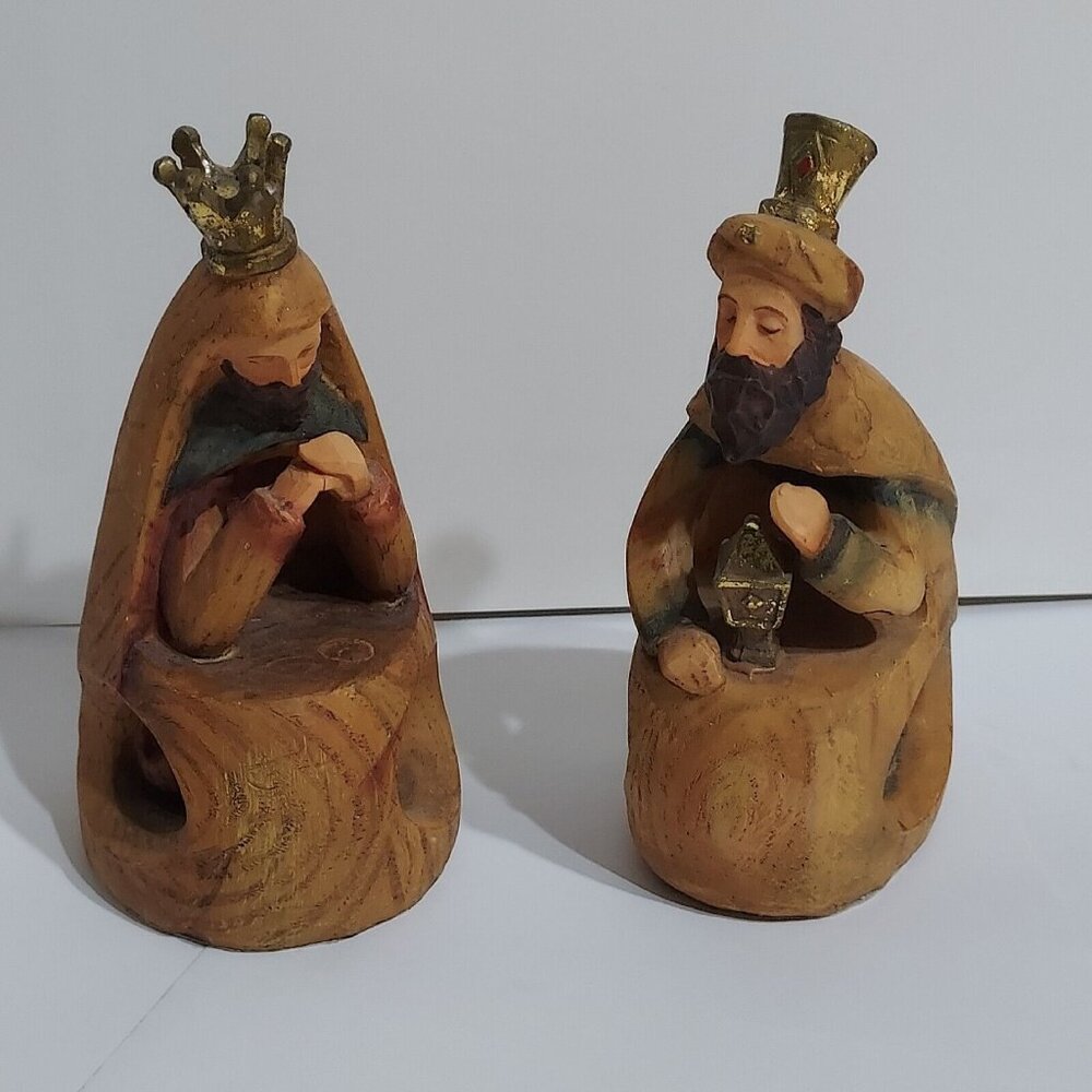 Vintage 1983 Roma Fontanini Carved Nativity Wiseman Gold Crowns 5" Christmas